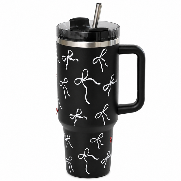 Black Bow Aesthetic Travel Tumbler