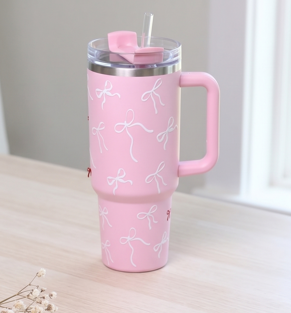 Pink Bow Aesthetic Travel Tumbler