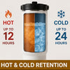 Insulated tumbler with temperature retention features on a white background