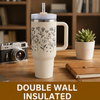 Floral Line Art 40oz Insulated Tumbler with Handle & Straw
