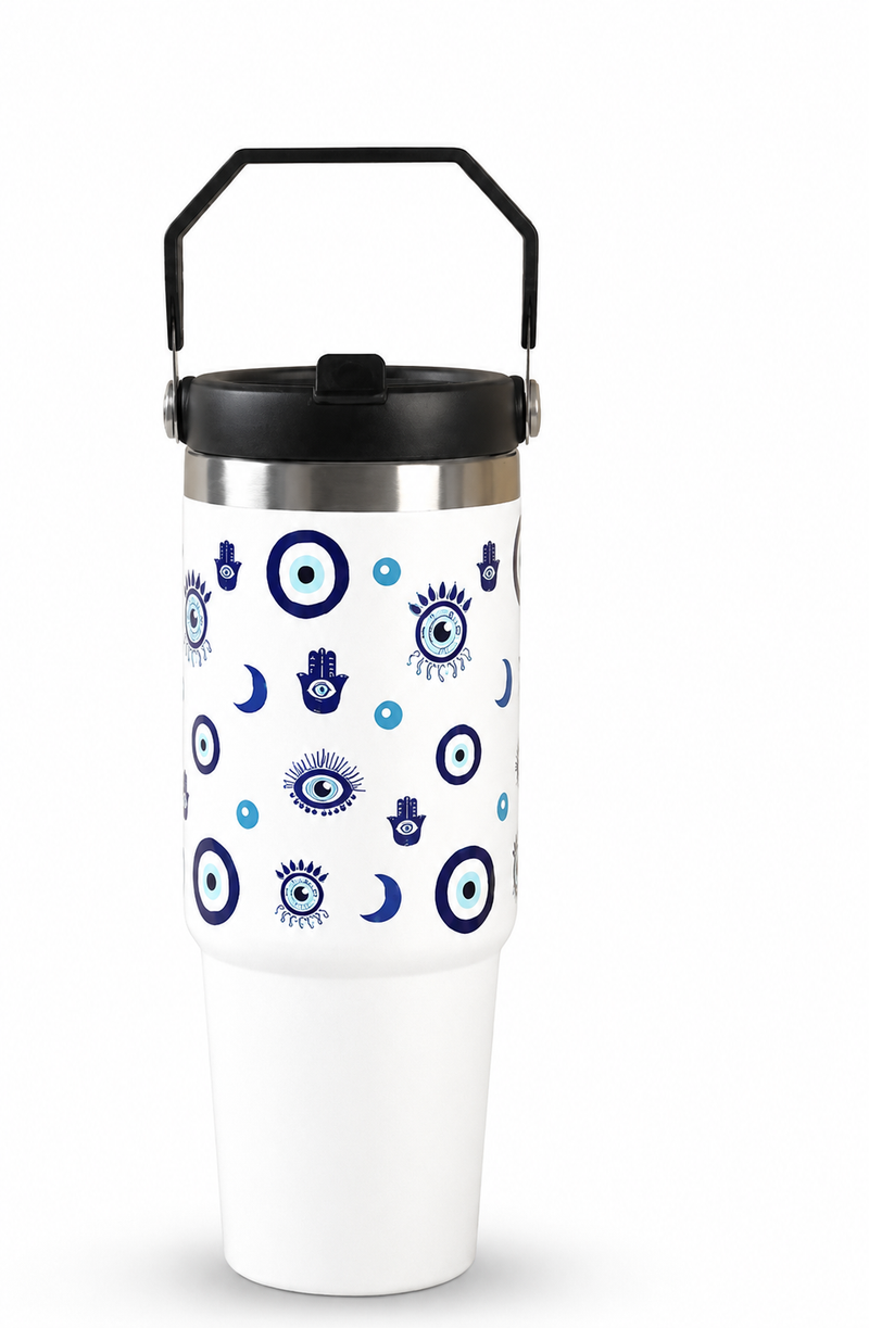 Midnight Nazar Tumbler – Evil Eye Insulated Travel Mug (Black Edition)