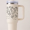 Floral Line Art 40oz Insulated Tumbler with Handle & Straw