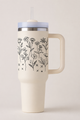 Floral Line Art 40oz Insulated Tumbler with Handle & Straw