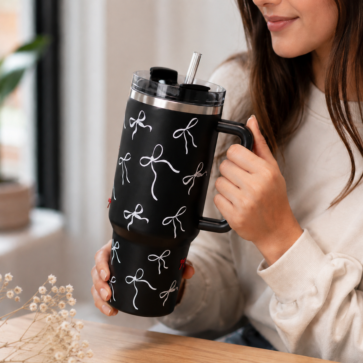 Black Bow Aesthetic Travel Tumbler