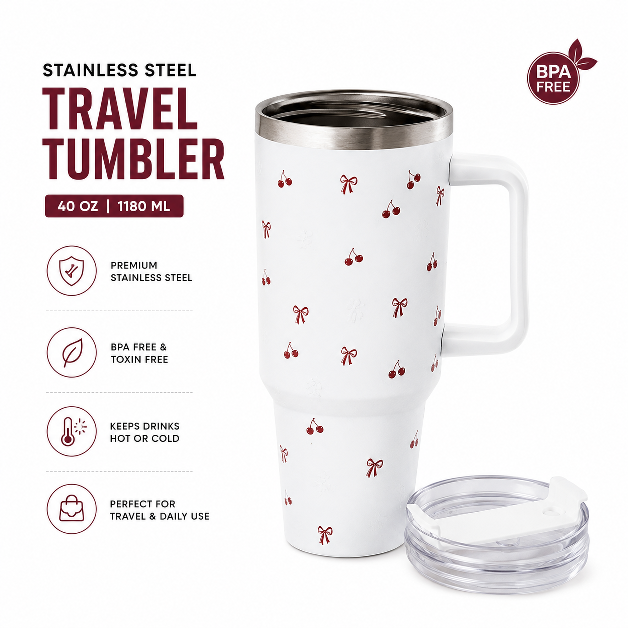 Minimal Cherry Coquette Travel Tumbler