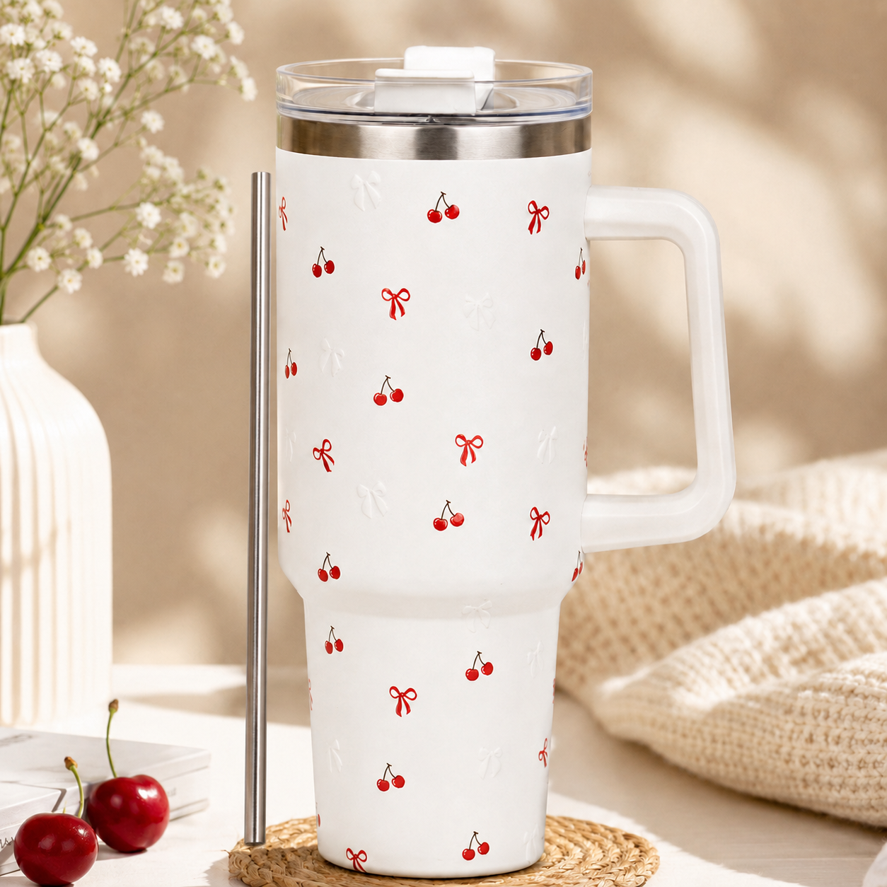 Minimal Cherry Coquette Travel Tumbler