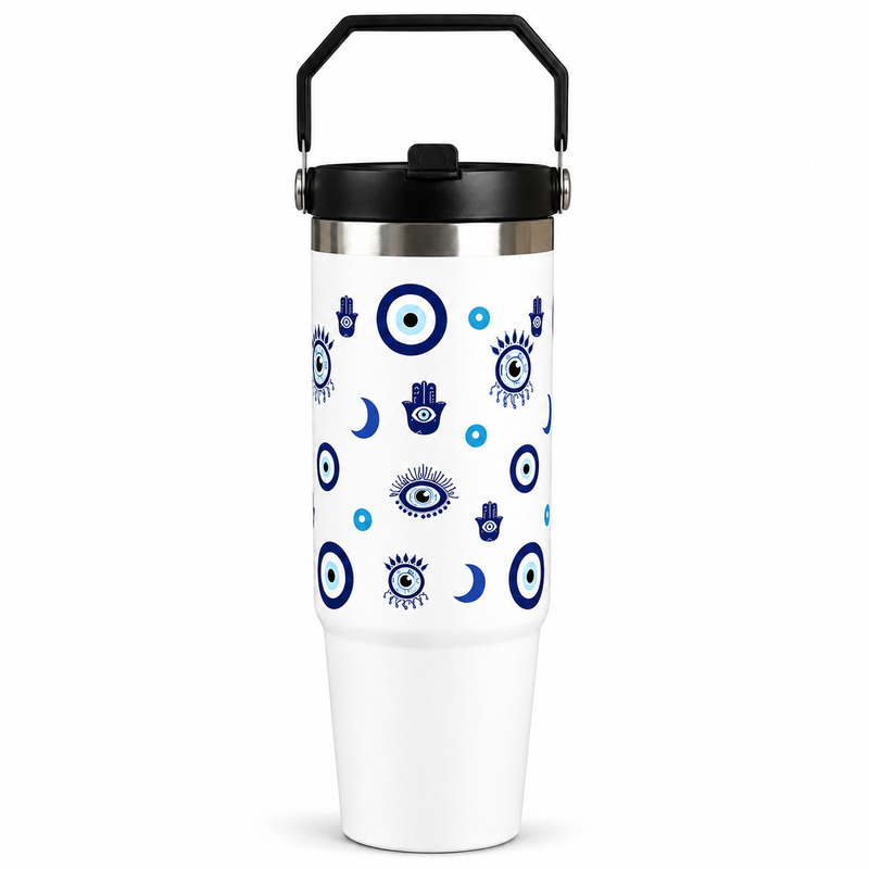 Midnight Nazar Tumbler – Evil Eye Insulated Travel Mug (Black Edition)