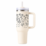 Floral Line Art 40oz Insulated Tumbler with Handle & Straw