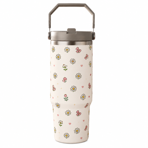 Midnight Bloom Floral Tumbler – 900ML Insulated Travel Mug with Handle