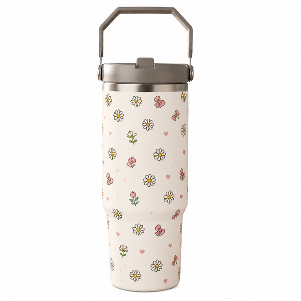 Midnight Bloom Floral Tumbler – 900ML Insulated Travel Mug with Handle