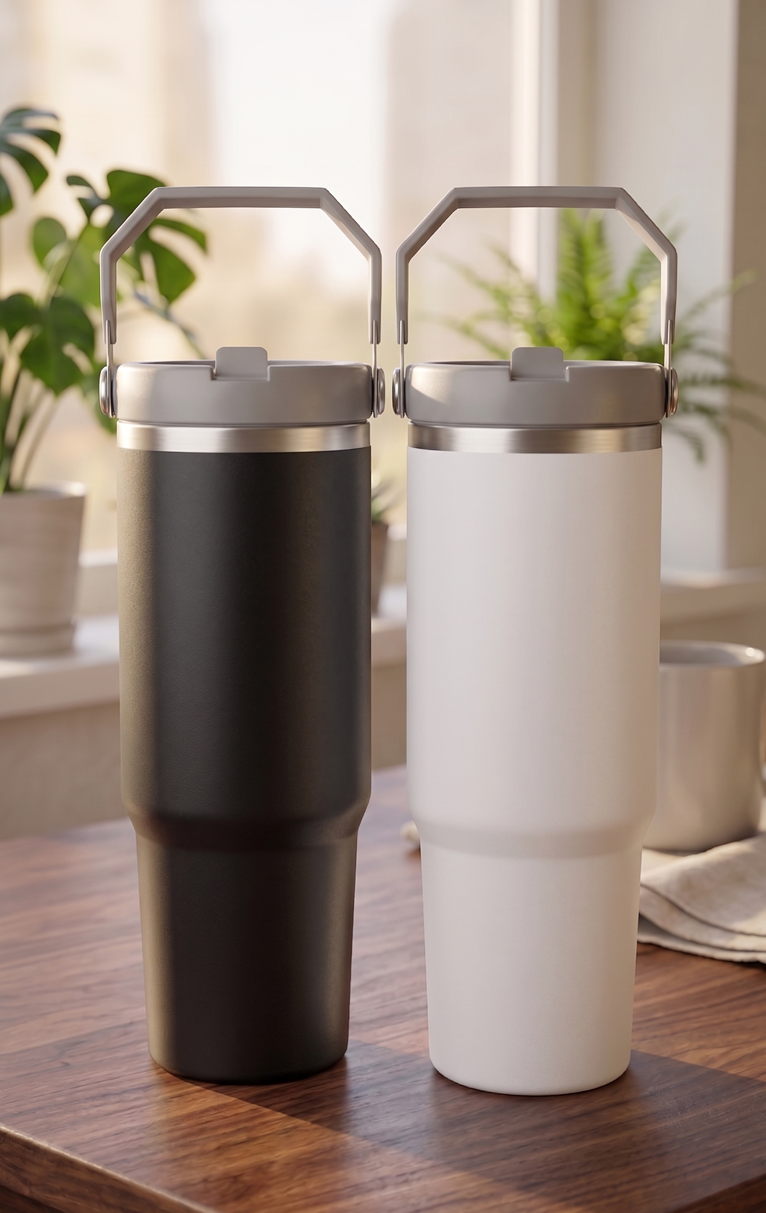 900ML Premium Stainless Steel Insulated Tumbler with Handle & Straw