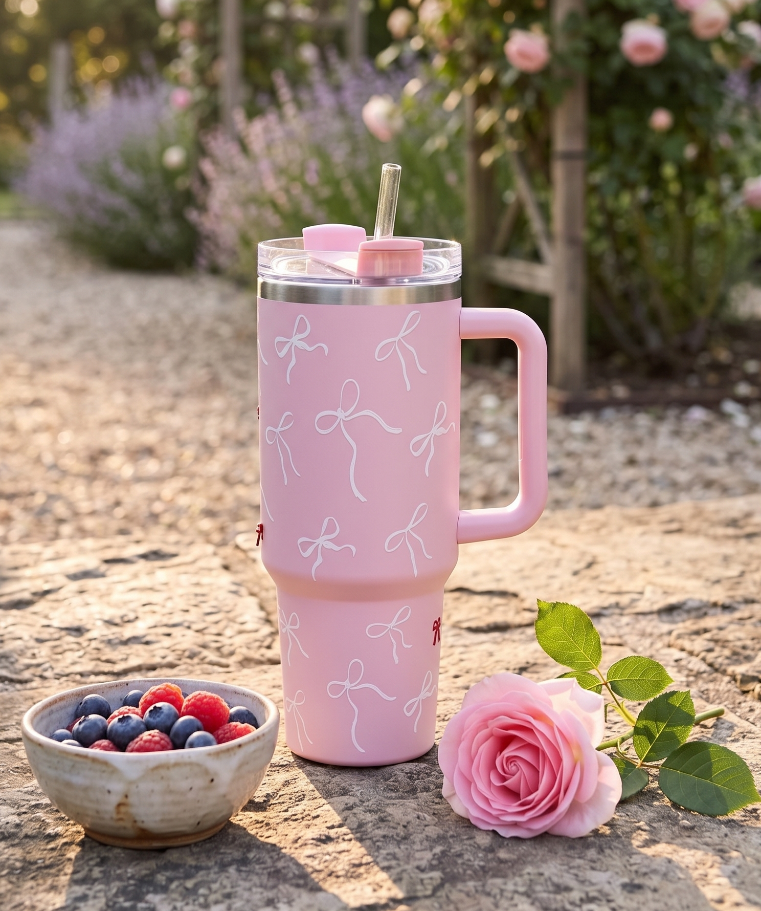 Pink Bow Aesthetic Travel Tumbler