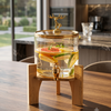 Luxury Glass Beverage Dispenser with Wooden Stand & Golden Tap – 5L Infused Water Jar