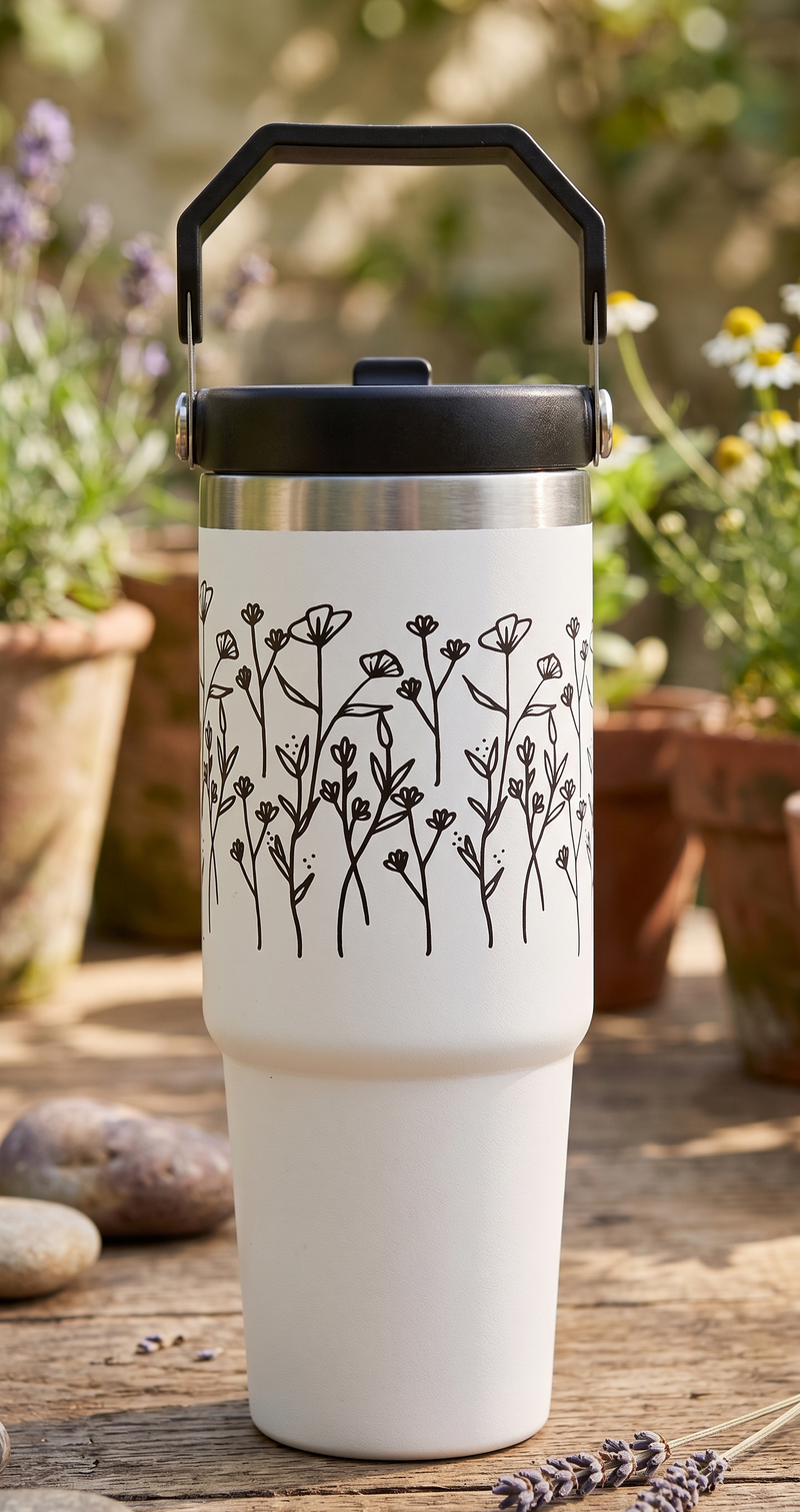 Minimalist Wildflower Travel Tumbler