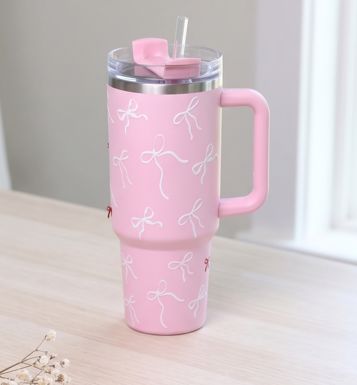 Pink Bow Aesthetic Travel Tumbler