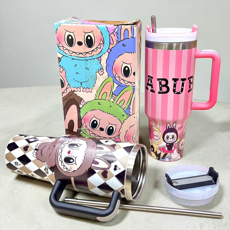 Cute Character Insulated Tumbler with Straw & Handle